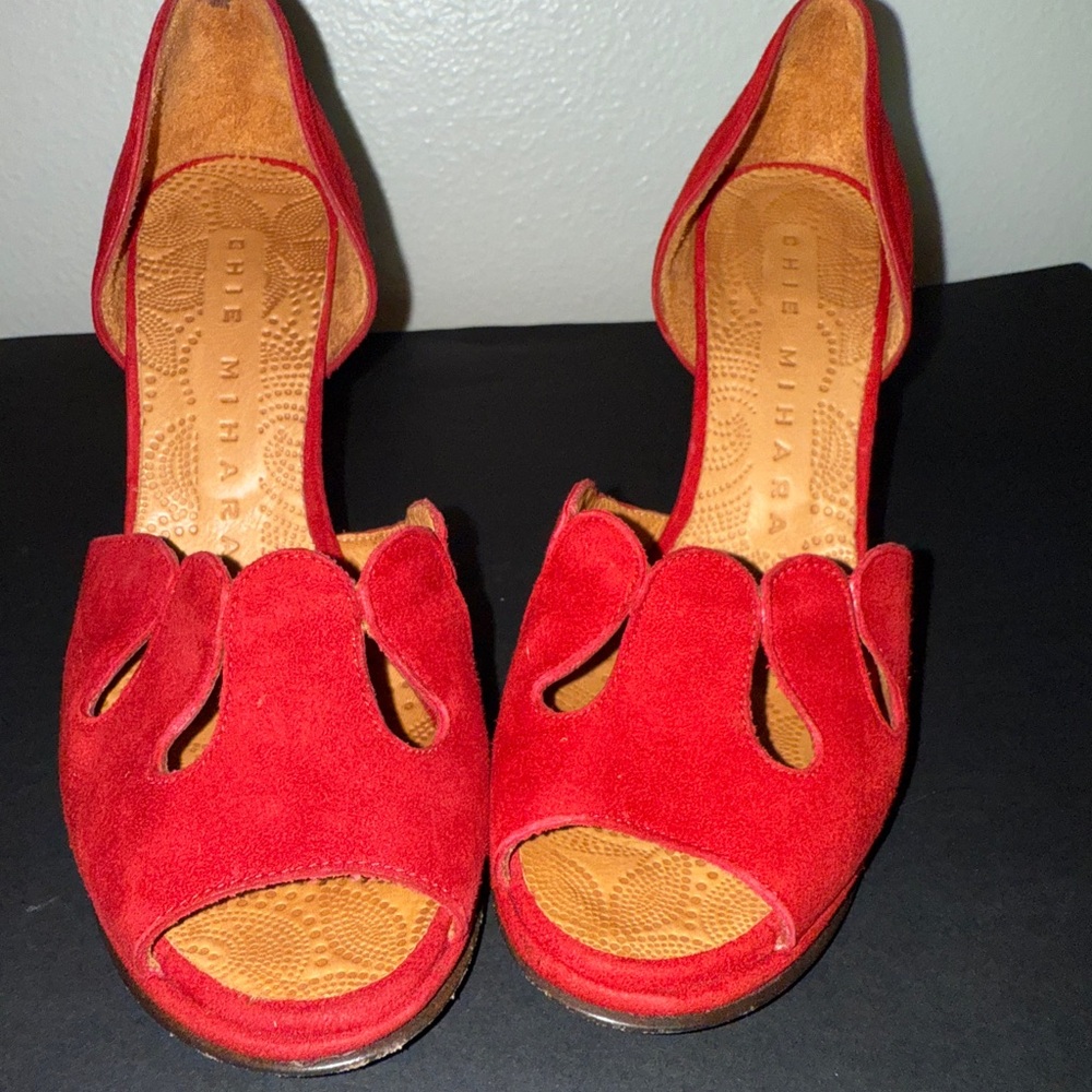 Chie Mihara Red Heeled Peep-Toe Shoes